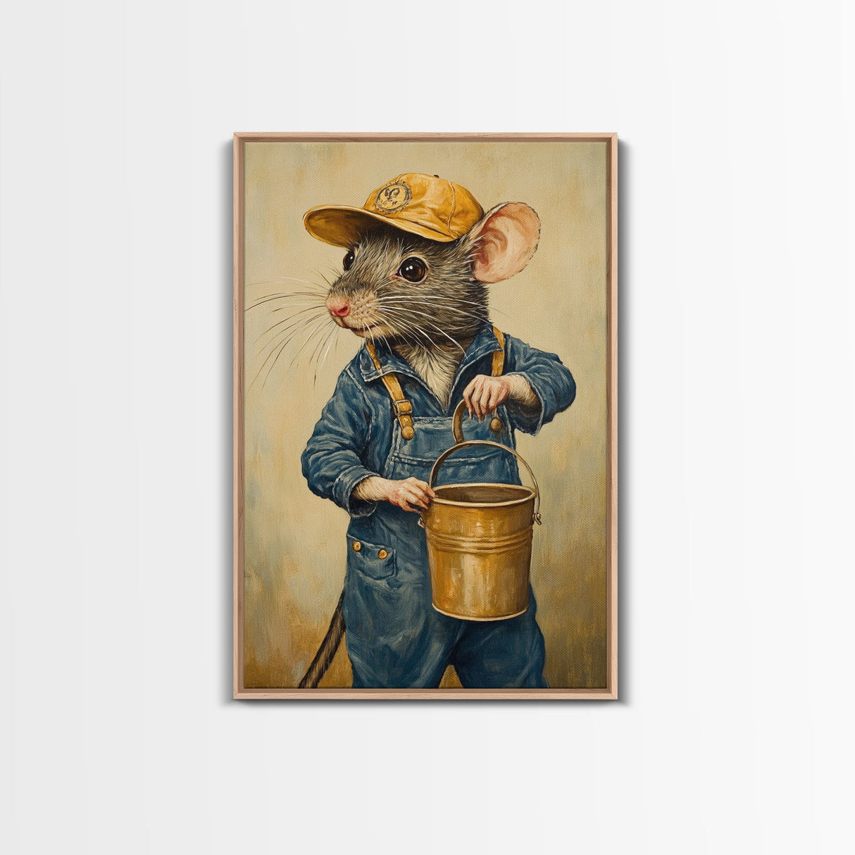 Rats with Jobs, Framed Canvas Print, Rat Painting, The Rat Painter, Cute Rat Home Decor, Rat Handyman