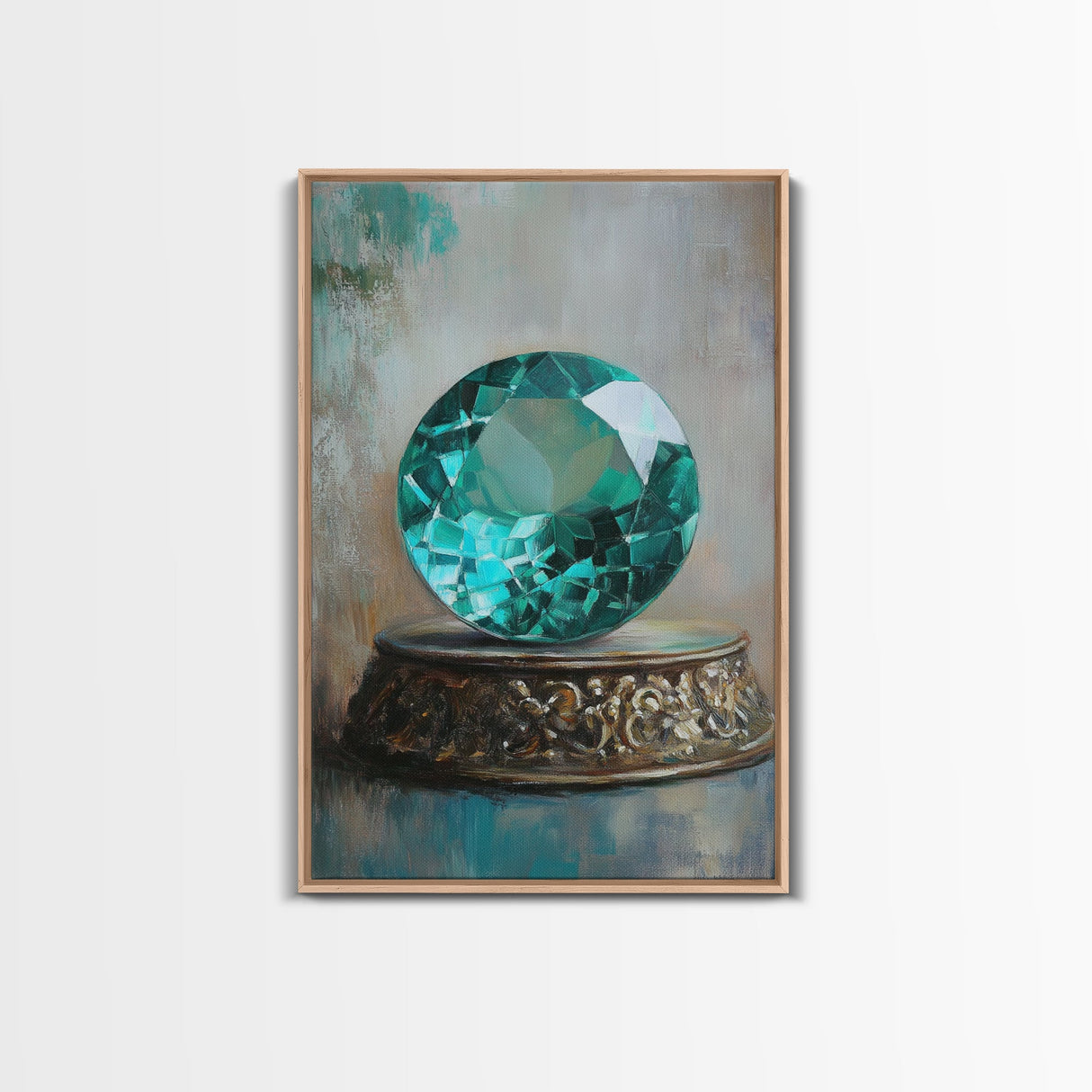 Emerald Painting Print, Framed Canvas Print, Gemstones Wall Art, Precious Stone Painting, Green Gem, Ruby Painting, Antique Minerals Art