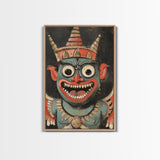 Creepy 19th Century Folk Art Framed Canvas Print, Spooky, Folk Art Painting, Russian Folk Art Home Decor