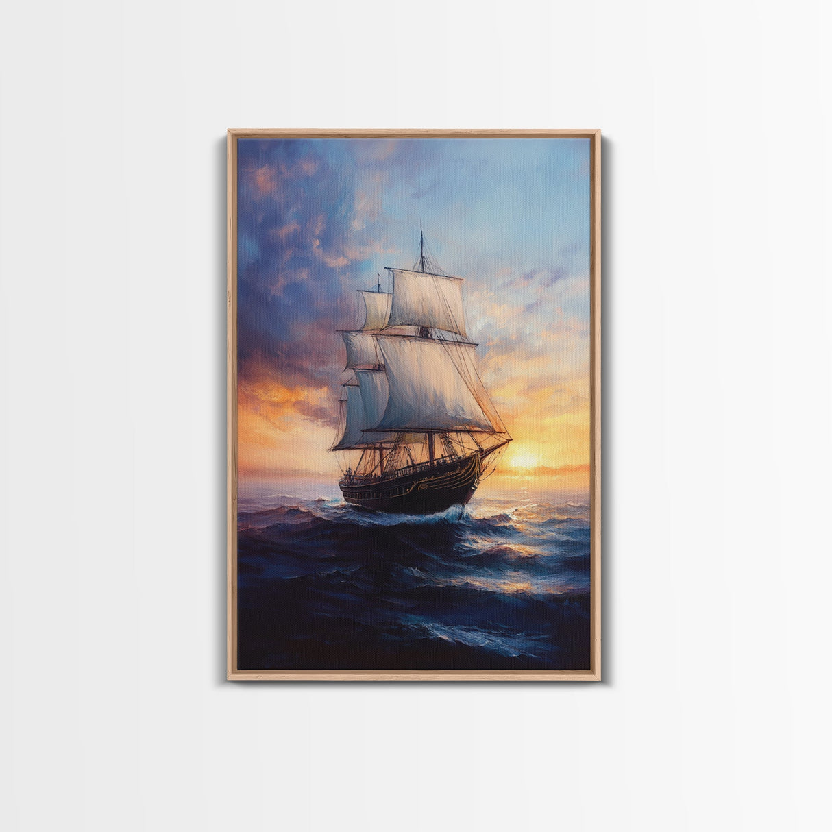 Pirateship at Dawn, Framed Canvas Print, Pirate Art