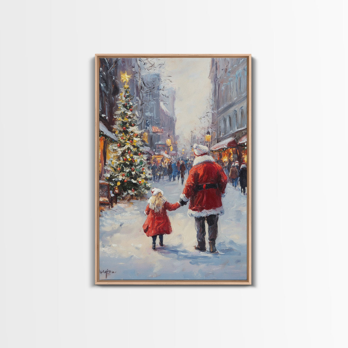 Santa in the Town Square, Framed Cavnas Print, Christmas Decor, Christmas Wall Art, Rustic Wall Art, Retro Christmas Wall Art