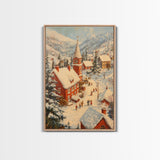 Victorian Christmas Village Art Canvas Print, Christmas Village Painting, Christmas Mantle Art, Christmas Centerpiece Wall Art