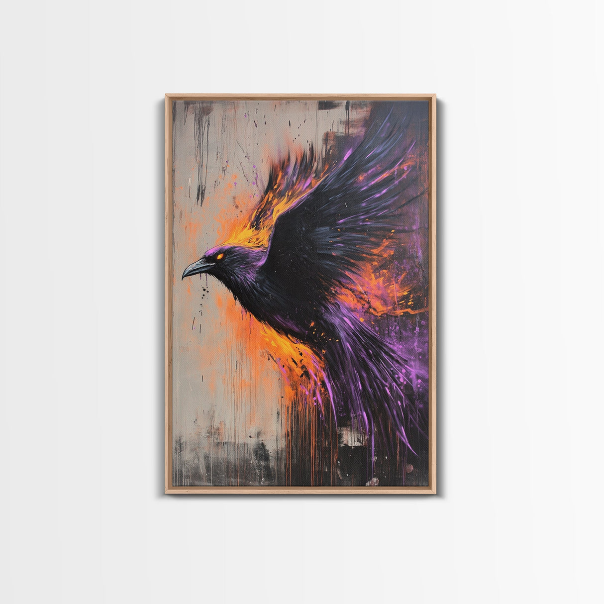 Purple Phoenix Painting Print, Framed Canvas Art, Grunge Decor, Punk Art, Wood Frame Canvas, Home Decor, Office Art