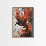 Canvas Print Of a Phoenix Painting, Wood Framed Art, Grunge Decor, Loft Art, Phoenix With Flaming Wings Wall Art
