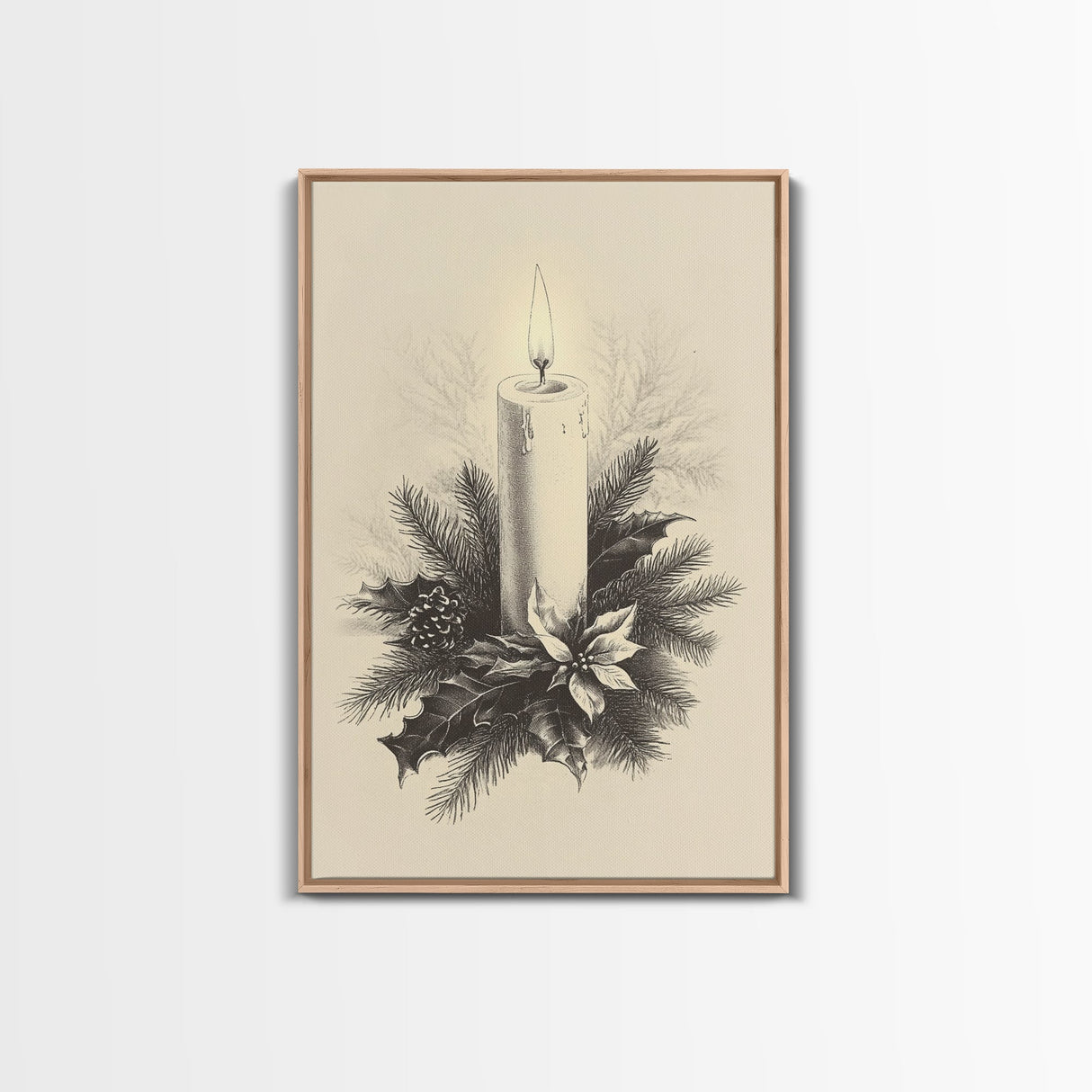 Boho Christmas Candle Canvas Print - Framed Canvas - Minimalist Christmas Art - Boho Christmas Art - Rustic Christmas Art