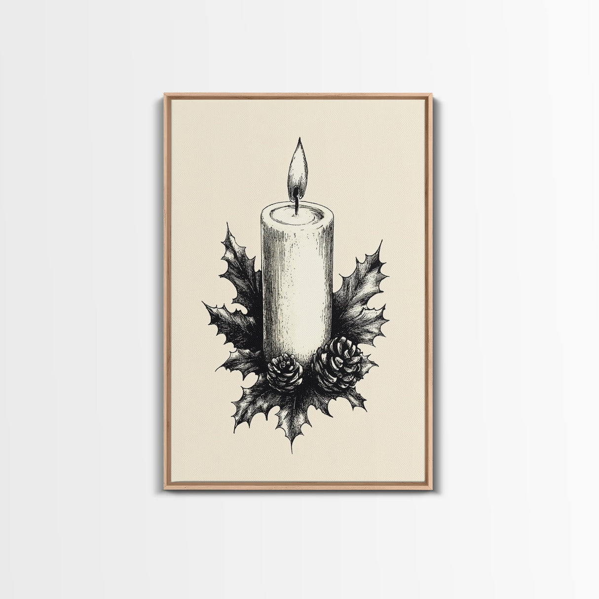 Rustic Christmas Candle Canvas Print - Framed Canvas - Minimalist Christmas Art - Boho Christmas Art - Rustic Christmas Art