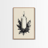 Rustic Christmas Candle Canvas Print - Framed Canvas - Minimalist Christmas Art - Boho Christmas Art - Rustic Christmas Art