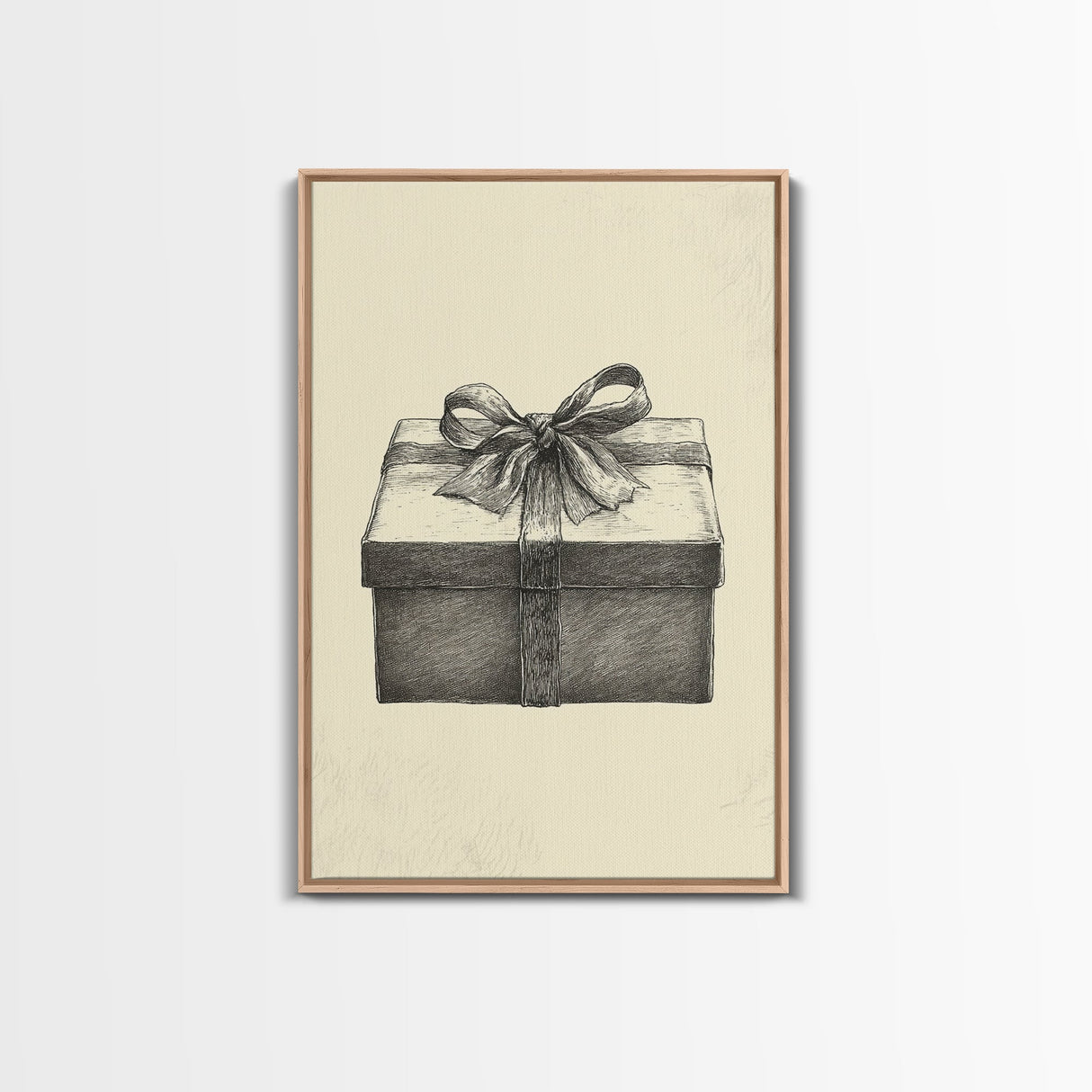 Sketch of A Christmas Gift Canvas Print - Framed Canvas - Minimalist Christmas Art - Boho Christmas Art - Rustic Christmas Art