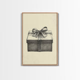 Sketch of A Christmas Gift Canvas Print - Framed Canvas - Minimalist Christmas Art - Boho Christmas Art - Rustic Christmas Art