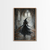 Witchy Decor Framed Canvas Print, Dark Academia, Witch Painting Print, Gothic Decor, Moody Witch Oil Painting, Halloween Art