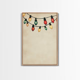 Drawing of Retro Christmas Lights Canvas Print - Framed Canvas - Minimalist Christmas Art - Boho Christmas Art - Rustic Christmas Art