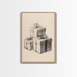 Sketch of Christmas Gifts Canvas Print - Framed Canvas - Minimalist Christmas Art - Boho Christmas Art - Rustic Christmas Art