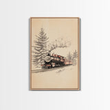 The Polar Express Train Canvas Print - Framed Canvas - Minimalist Christmas Art - Boho Christmas Art - Rustic Christmas Art