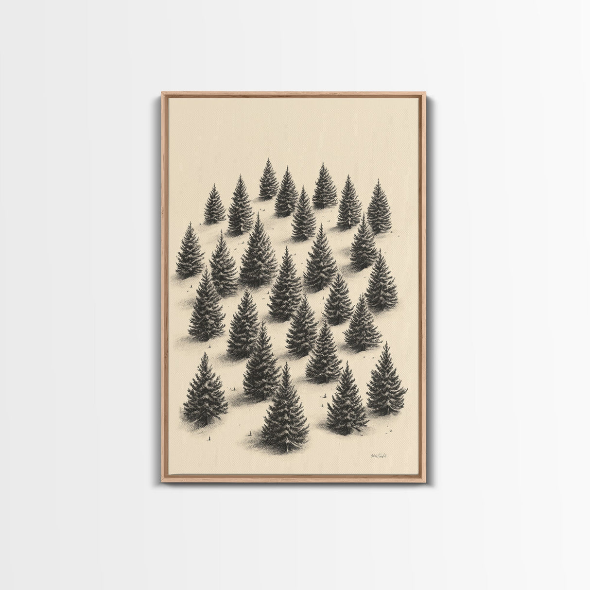 Sketch of a Christmas Tree Farm Canvas Print - Framed Canvas - Minimalist Christmas Art - Boho Christmas Art - Rustic Christmas Art