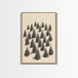 Sketch of a Christmas Tree Farm Canvas Print - Framed Canvas - Minimalist Christmas Art - Boho Christmas Art - Rustic Christmas Art