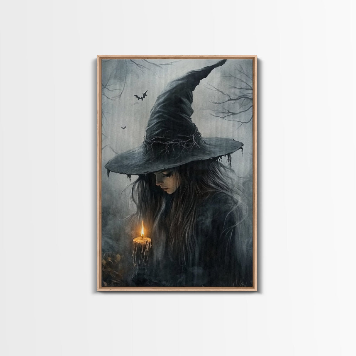 Gothic Oil Painting Print of a Witch Holding a Candle, Gothic Dark Academia Wall Art, Halloween Decor, Goth Gift Idea