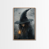 Gothic Oil Painting Print of a Witch Holding a Candle, Gothic Dark Academia Wall Art, Halloween Decor, Goth Gift Idea