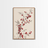 Holly Berries Canvas Print - Framed Canvas - Minimalist Christmas Art - Boho Christmas Art - Rustic Christmas Art