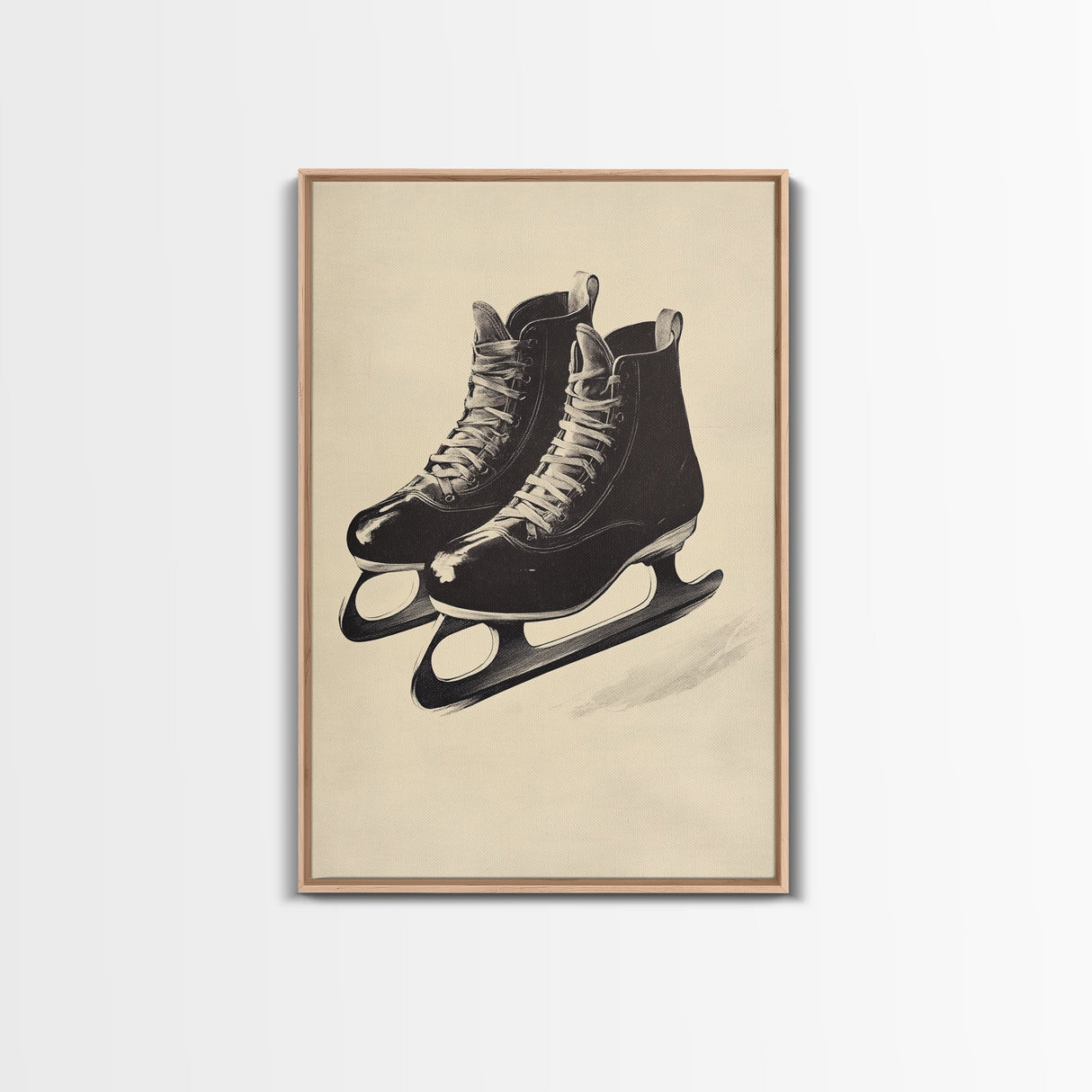 Retro Christmas Ice Skates Canvas Print - Framed Canvas - Minimalist Christmas Art - Boho Christmas Art - Rustic Christmas Art