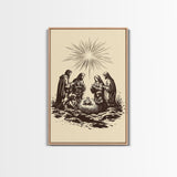 Nativity Scene Canvas Print - Framed Canvas - Minimalist Christmas Art - Boho Christmas Art - Rustic Christmas Art - Nativity Painting