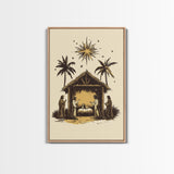 Vintage Nativity Scene Canvas Print - Framed Canvas - Minimalist Christmas Art - Boho Christmas Art - Rustic Christmas Art