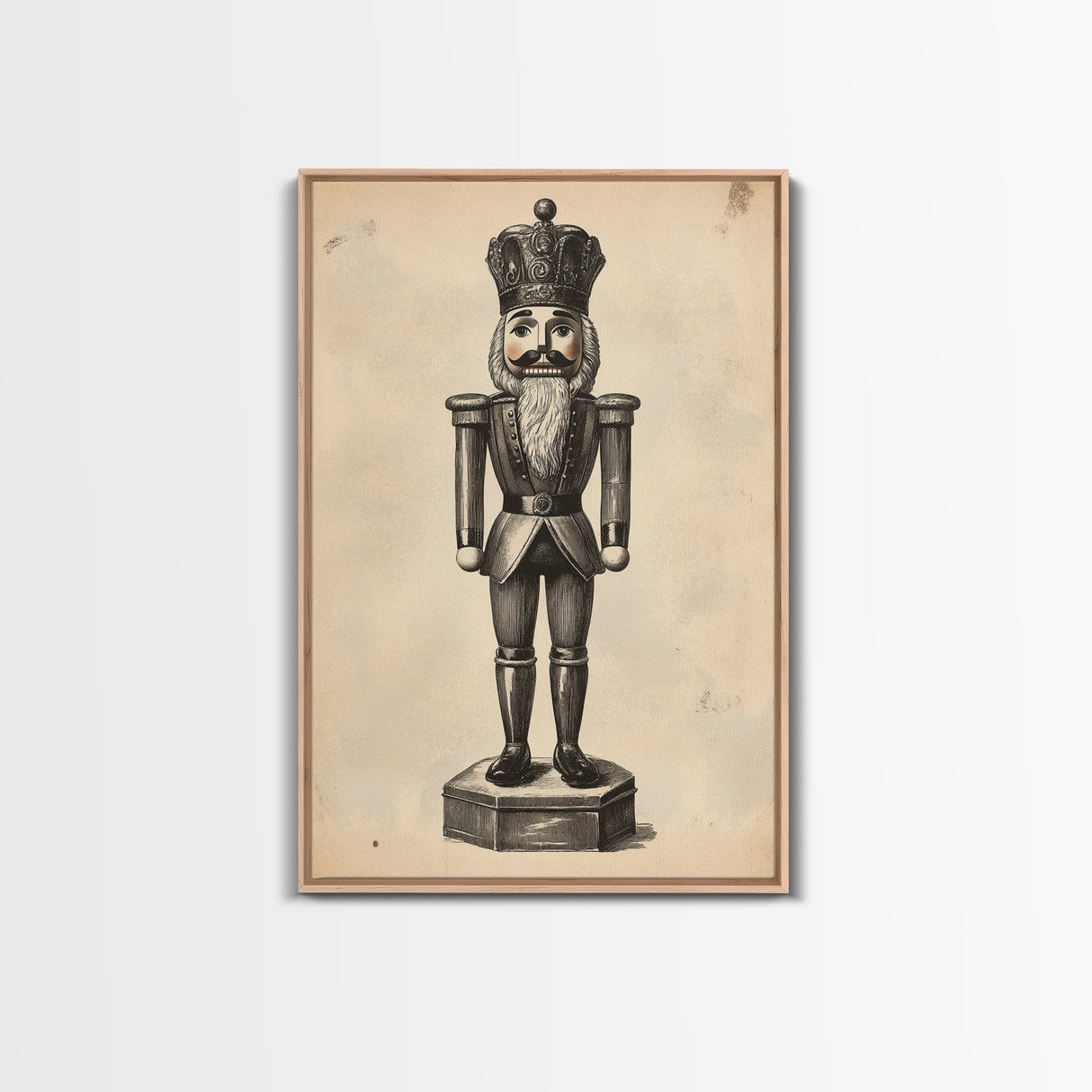Retro Nutcracker Canvas Print - Framed Canvas - Minimalist Christmas Art - Boho Christmas Art - Rustic Christmas Art