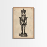 Retro Nutcracker Canvas Print - Framed Canvas - Minimalist Christmas Art - Boho Christmas Art - Rustic Christmas Art