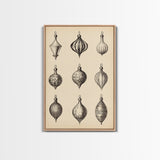 Retro Christmas Ornaments Canvas Print - Framed Canvas - Minimalist Christmas Art - Boho Christmas Art - Rustic Christmas Art