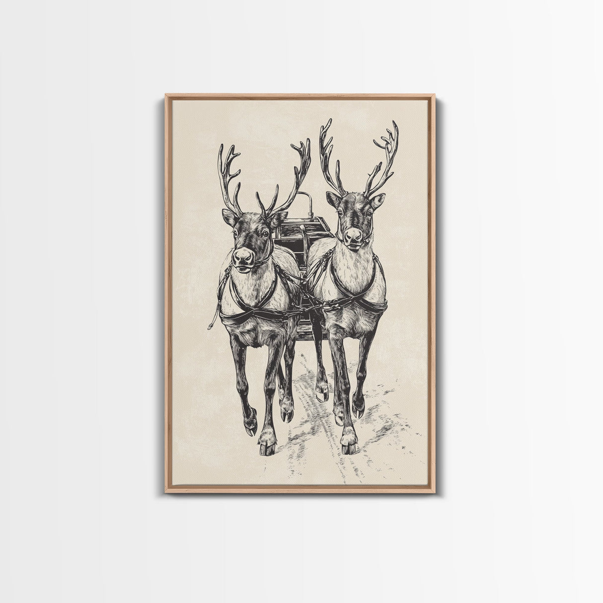 Santa's Sleigh Canvas Print - Framed Canvas - Minimalist Christmas Art - Boho Christmas Art - Rustic Christmas Art