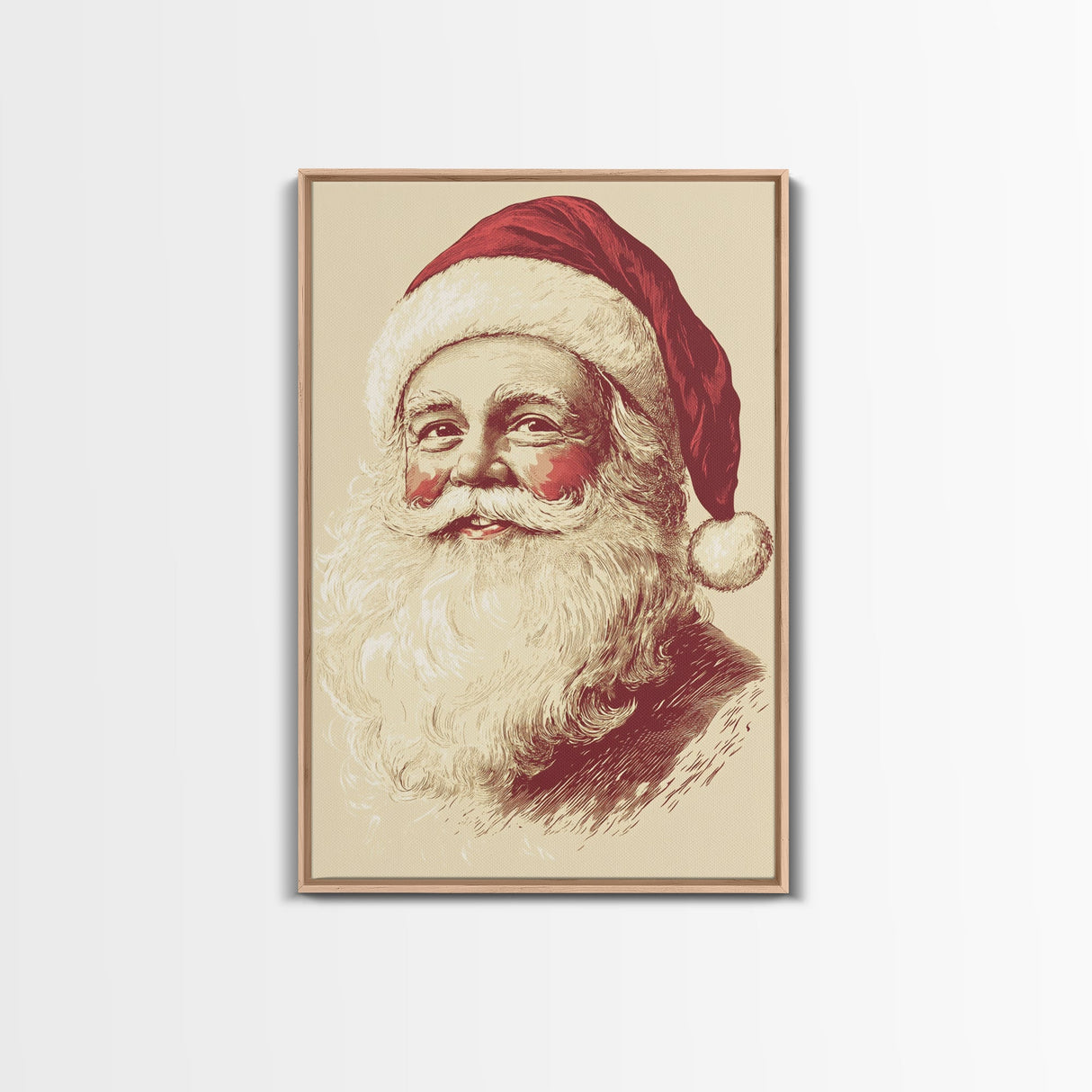 Sainta Clause Painting Canvas Print - Framed Canvas - Minimalist Christmas Art - Boho Christmas Art - Rustic Christmas Art