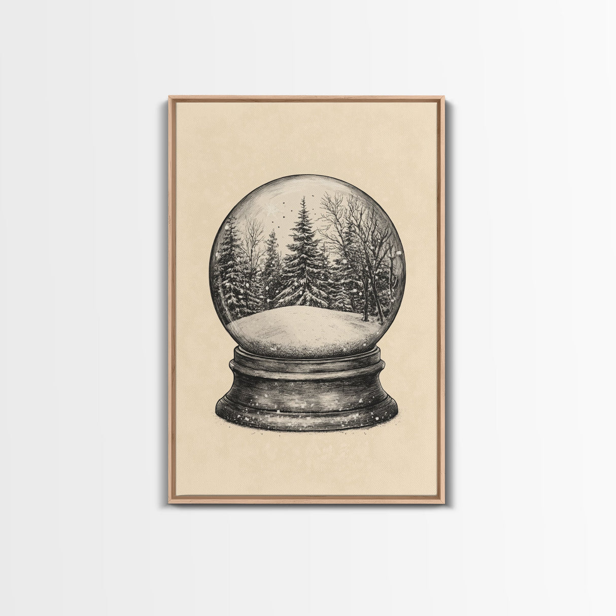 Christmas Snowglobe Canvas Print - Framed Canvas - Minimalist Christmas Art - Boho Christmas Art - Rustic Christmas Art