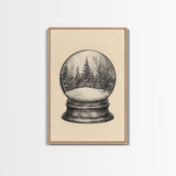 Christmas Snowglobe Canvas Print - Framed Canvas - Minimalist Christmas Art - Boho Christmas Art - Rustic Christmas Art
