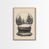 Sketch of a Christmas Snow Globe Canvas Print - Framed Canvas - Minimalist Christmas Art - Boho Christmas Art - Rustic Christmas Art