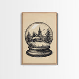 Retro Christmas Snowglobe Canvas Print - Framed Canvas - Minimalist Christmas Art - Boho Christmas Art - Rustic Christmas Art