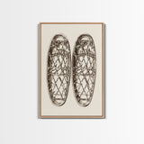 Vintage Snow Shoes Canvas Print - Framed Canvas - Minimalist Christmas Art - Boho Christmas Art - Rustic Christmas Art