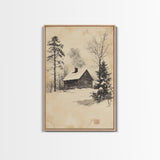 Christmas Cabin Canvas Print - Framed Canvas - Minimalist Christmas Art - Boho Christmas Art - Rustic Christmas Art