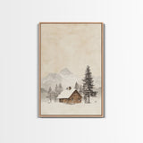Winter Cabin Canvas Print - Framed Canvas - Minimalist Christmas Art - Boho Christmas Art - Rustic Christmas Art - Winter Decor - Cabin Decor