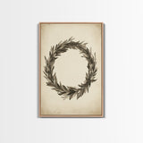 Vintage Wreath Canvas Print - Framed Canvas - Minimalist Christmas Art - Boho Christmas Art - Rustic Christmas Art