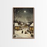 Huge Christmas Tree In The Town Square, Christmas Village Wall Art, Framed Canvas Print, Christmas Canvas Art