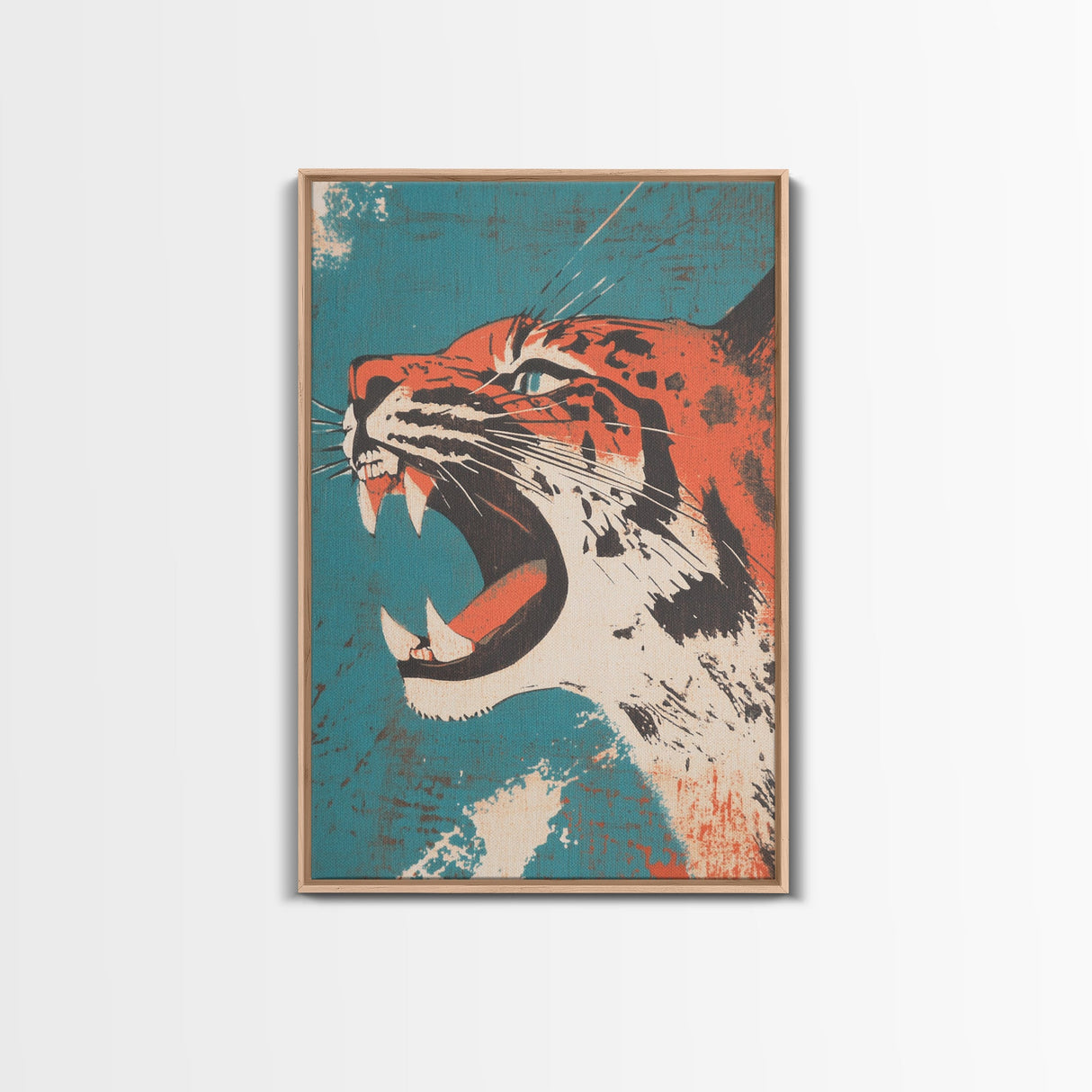 Tiger Roar Wabi Sabi Canvas Print, Wood Framed Wall Art, Japanese Style Art, Japanese Inspired Home Decor, Tiger Painting