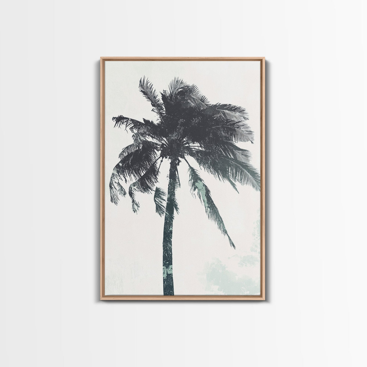Palm Tree In The Wind, Framed Canvas Print, Wabi Sabi Watercolor Painting of a Palm Tree, Statement Piece Art