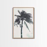 Palm Tree In The Wind, Framed Canvas Print, Wabi Sabi Watercolor Painting of a Palm Tree, Statement Piece Art