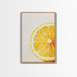 Closeup of a Lemon Wedge Framed Canvas Print, Original Still Life Painting of a Lemon, Housewarming Gift, Kitchen Food Wall Art, Kitchen Decor