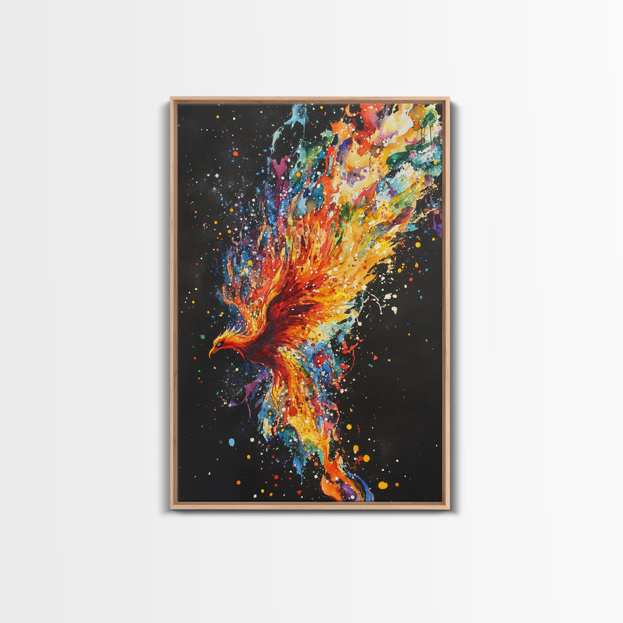 Rainbow Phoenix In Flames, Retribution, Framed Canvas Print, The Phoenix, Framed Wall Art, Original Painting Phoenix