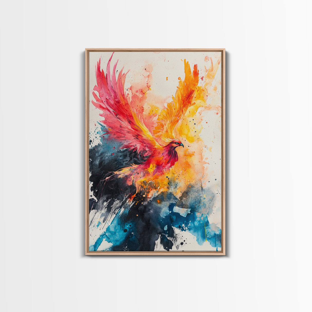 Watercolor Painting Print of a Phoenix In Flames, Retribution, Framed Canvas Print, The Phoenix, Framed Wall Art, Original Painting Phoenix