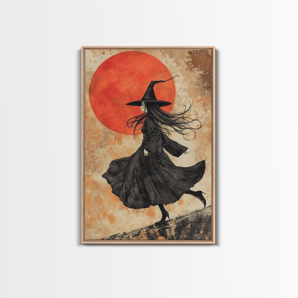 It's All Downhill From Here, Framed Canvas Print, Wabi Sabi Witch Decor, Witch Painting, Witchy Gift, Witchy Home Decor