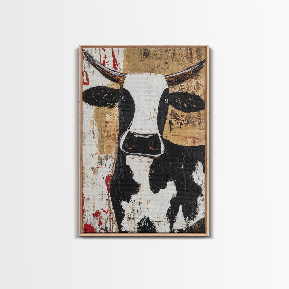Moo Cow Wall Art, Wabi Sabi Canvas Print, Japanese Style Decor, Minimalist Cow Wall Art, Farmhouse Decor