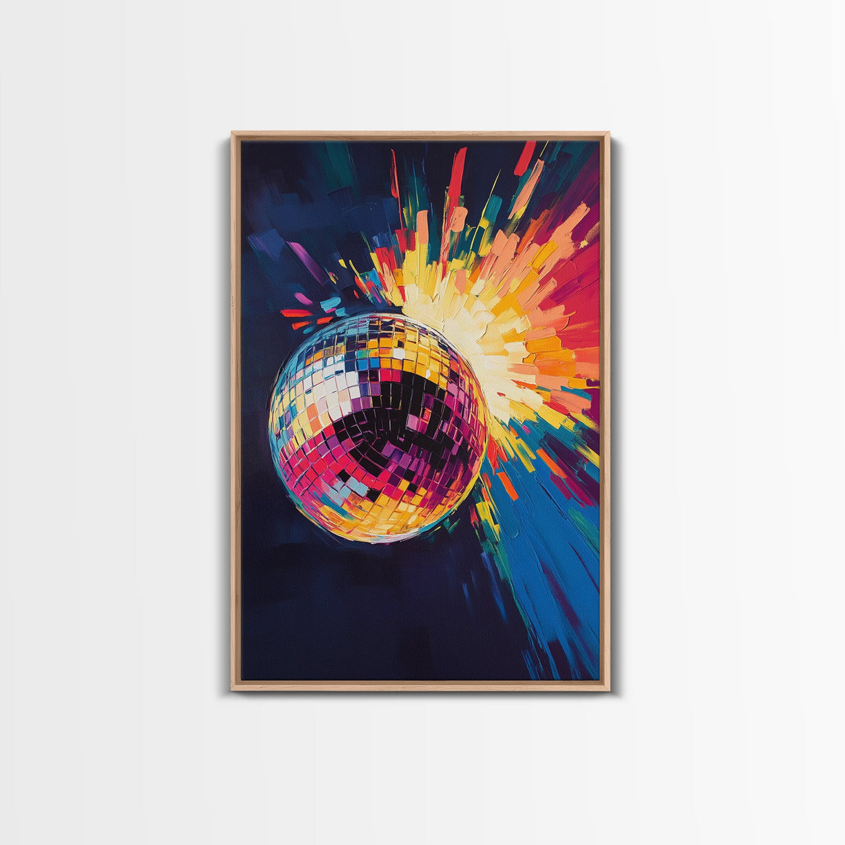 Trendy Disco Ball Poster Canvas Print, Wood Framed Canvas Print, Mirrorball Painting, Disco Ball Wall Art, Disco Decor, Dance Studio Decor