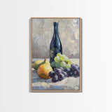 Still Life Of Grapes and Wine, Framed Canvas Print, Antique Style Fruit Still Life Oil Painting Print, Kitchen Decor, Rustic Farmhouse Kitchen Art