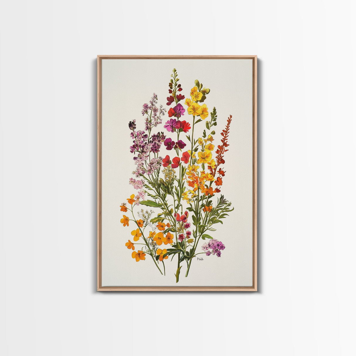Retro Still Life Of Wild Flowers, Framed Canvas Print, Windflower Painting, Floral Print, Botanical Wall Art, Garden Decor, Wabi Sabi Wall Art